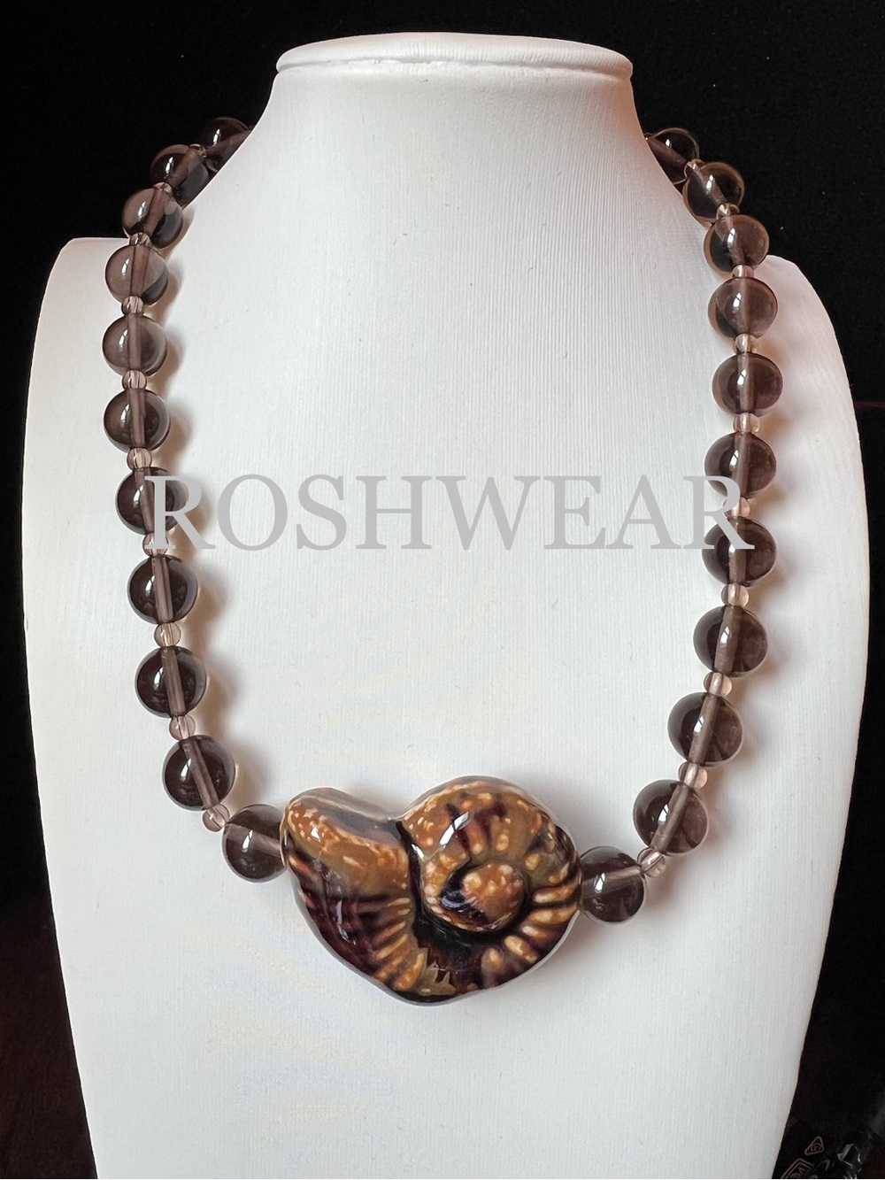 Mayamar Smokey Quartz Necklace with Fossil Pendant NWOT